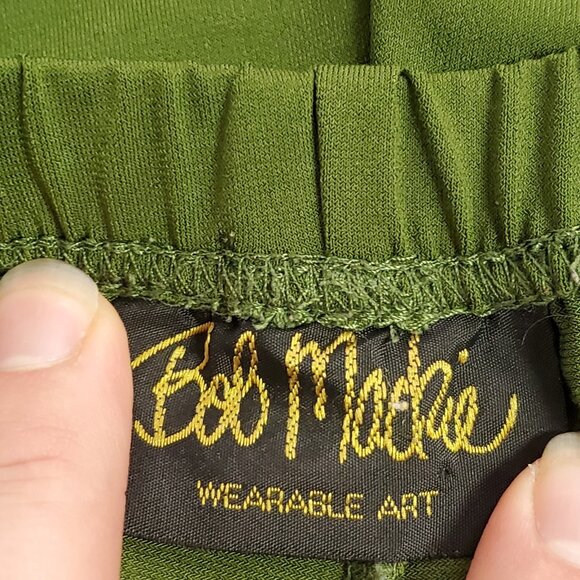 Bob Mackie Womens Wide Leg Pull On Pants Size 1X Petite Green Artsy Stretch - Picture 5 of 13